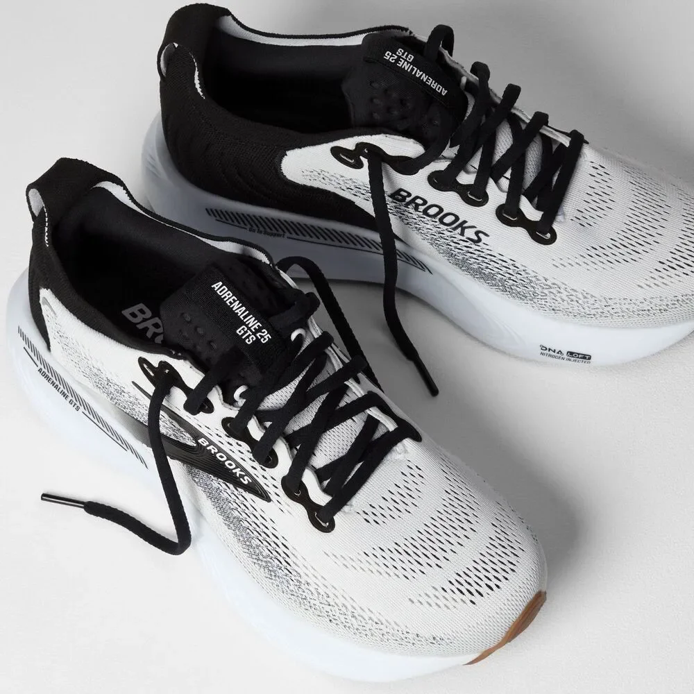 Brooks Adrenaline GTS 25 White Black Running Shoes 120443-1B-189 Women's 7.5